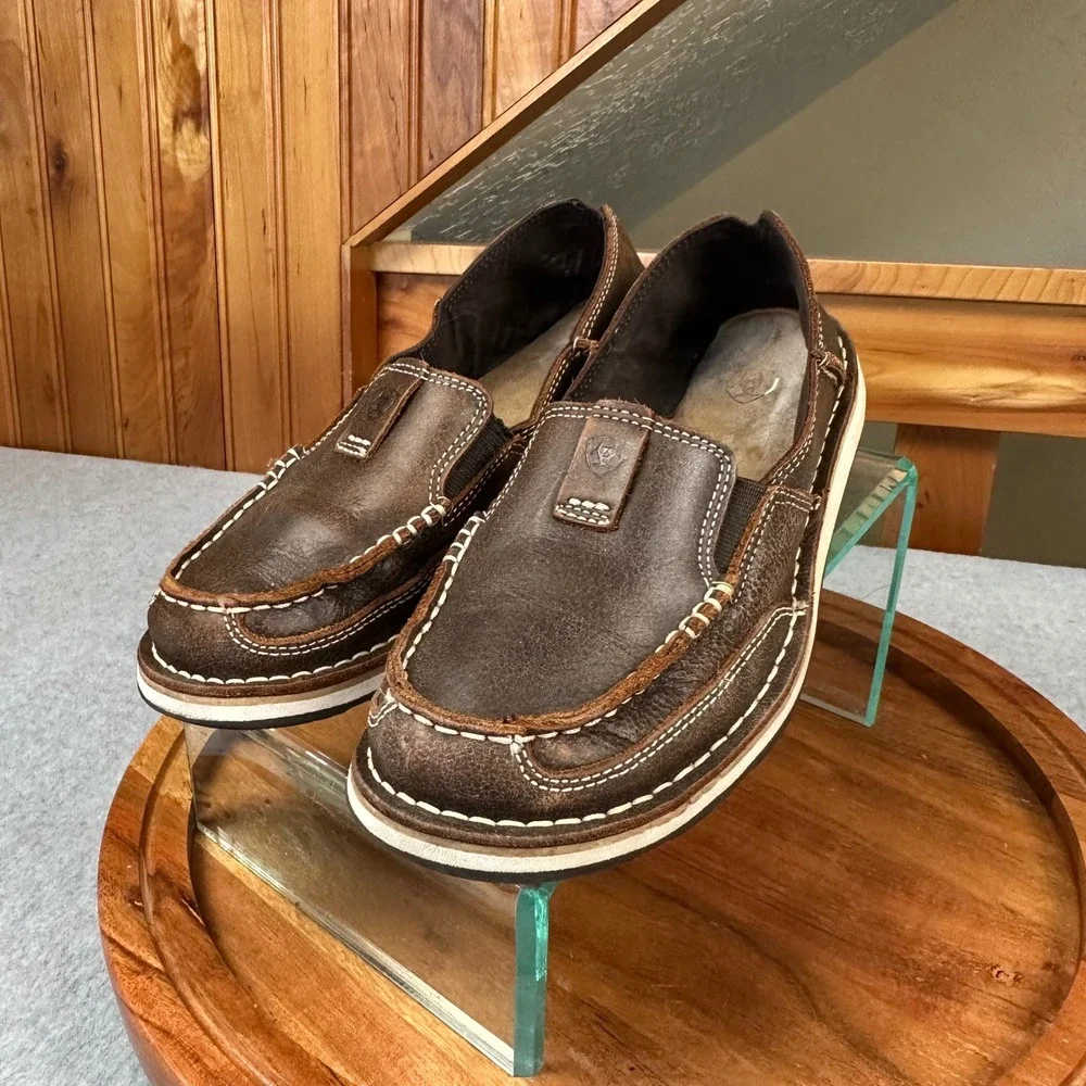 Ariat Bomber Cruiser Brown Distressed Leather Moc Toe Slip On Loafers Womens 8.5